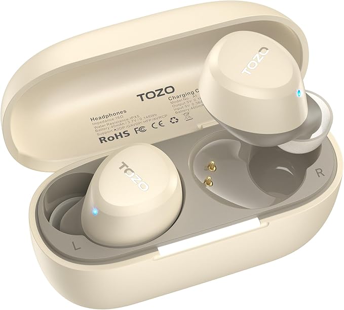 TOZO A1 Wireless Earbuds Bluetooth 5.3 Light Weight in Ear IPX5 Waterproof Headphones 2 Mic for AI Calls, Immersive Premium Sound Bass Headset with Charging Case, 32 Presets EQ Customization via App-StrideForce Fitness