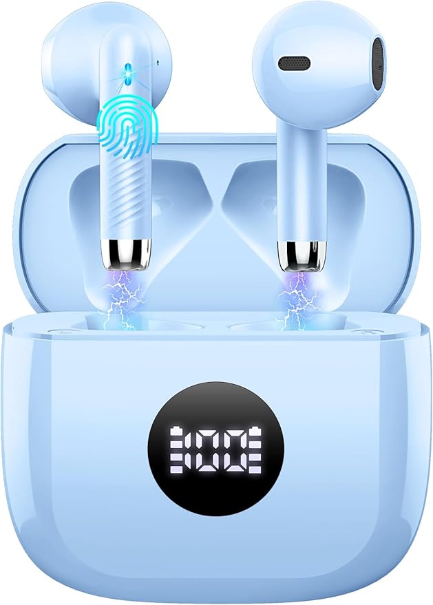 Wireless Earbuds, Bluetooth Ear Buds LED Power Display Headphones Bass Stereo, Bluetooth Earbuds in-Ear Noise Cancelling Mic, 40H Playback Mini Case IP7 Waterproof Sports Earphones for Android iOS-StrideForce Fitness