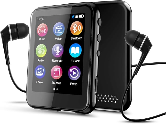 64GB MP3 Player with Bluetooth 5.3, QNGEE 2.4 inch Full Touchscreen Music MP3 for Kids, FM Radio, Voice Recorder, HiFi Sound, E-Book, Earphones Included-StrideForce Fitness