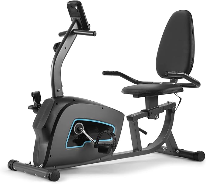 Exercise Bike Recumbent Exercise Bike for Home Stationary Bike Sturdy Quiet 8 Levels Large Comfortable Seat Heart Rate Handle & Device Holder 300 LB Weight Capacity-StrideForce Fitness