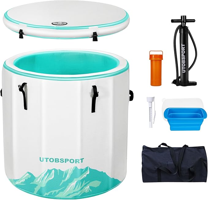 Inflatable Ice Bath Tub Cold Plunge Pod for Athletes Recovery BathTub with Lid, Water Chiller Compatible - Outdoor & Indoor, Circle L -126 Gallons/Outside Size 36"x36"x39" Mint Green-StrideForce Fitness