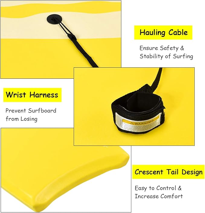 Goplus 41''/37''/33'' Lightweight Body Board for Beach, Surf Board with EPS Core, XPE Deck, HDPE Slick Bottom, Wrist Leash, Bodyboard for Kids Adults Surfing-StrideForce Fitness