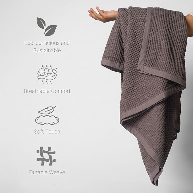 GOTS Certified Organic Cotton Waffle Weave Blanket, Twin Bed Size, 66"X90"Cozy Throw Blanket for Couch, Modern Home Decor, Throw Blankets,Waffle Blanket & Soft Bed Blankets -Charcoal Grey-StrideForce Fitness