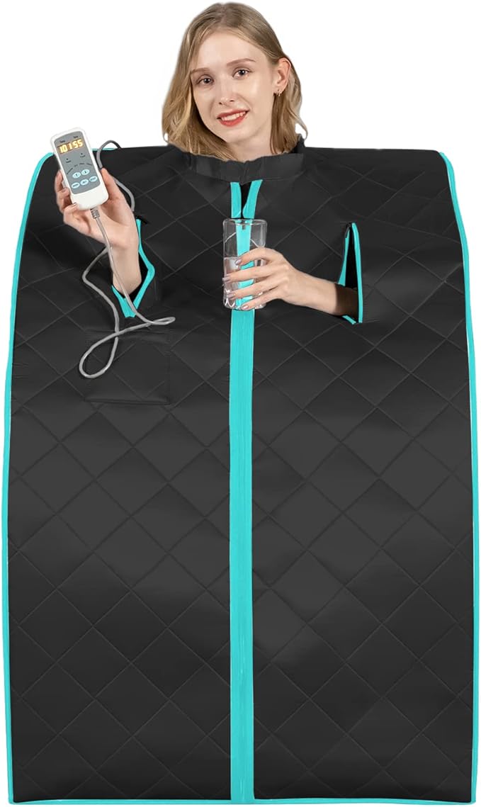 Smartmak Far Infrared Sauna, Full Body One Person Portable SPA Set with Time & Tempreture Remote Control, Heating Foot Pad and Foldable Reinforced Chair (L 27.6’’ x W 31.5’’ x H 37.8’’) - Black-StrideForce Fitness