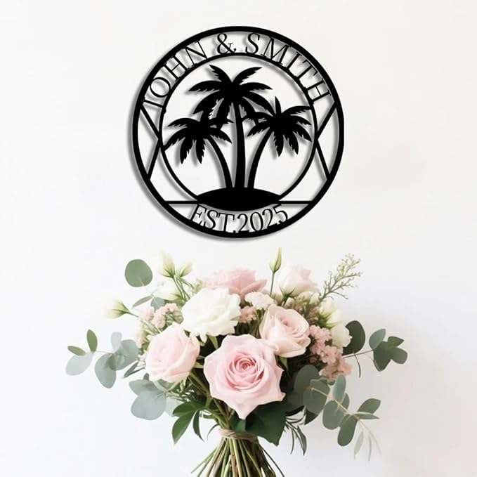 Personalized Palm Tree Metal Name Sign | Custom Family Wall Art & Split Letter Name | Custom Metal Signs | Beach Coastal House Decor | Outdoor Decor Gift Gift for Women, Men, Wife, Parents, Couple-StrideForce Fitness