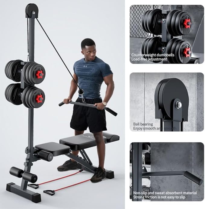 12-in-1 Multi-Functional Home Gym Workout Bench–High/Low Pulley System, Sit-Up Bench, LAT Pull-Down,Leg Developer,Adjustable Strength Training Equipment for Full-Body Fitness-StrideForce Fitness