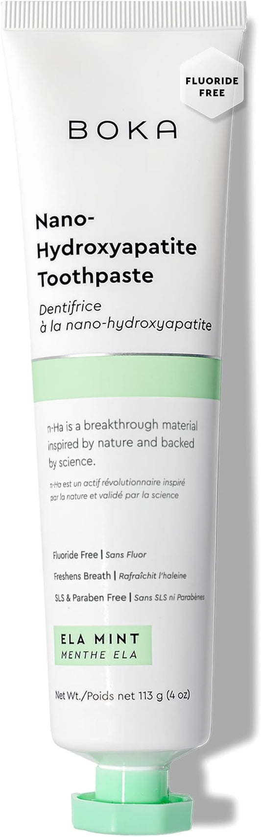 Boka Fluoride Free Toothpaste, Nano Hydroxyapatite Toothpaste, Appropriate for Sensitive Teeth - for Adult, Kids Oral Care - Ela Mint Flavor, 4 Fl Oz 1Pk US Manufactured