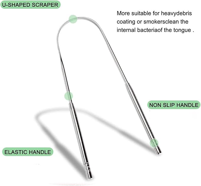 3 Packs Tongue Scraper Kit Stainless Steel Tongue Cleaner Tongue Brush for Reduce Bad Breath and Fresh Breath (Silver)