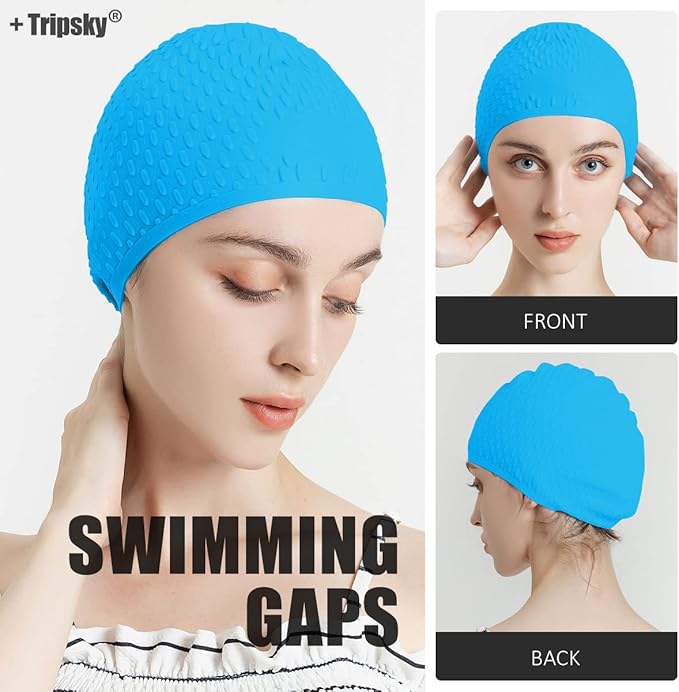 Tripsky Silicone Swim Cap,Comfortable Bathing Cap Ideal for Curly Short Medium Long Hair, Swimming Cap for Women and Men, Shower Caps Keep Hairstyle Unchanged…-StrideForce Fitness