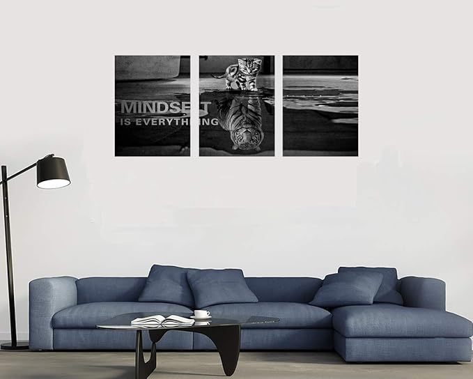 3 Panels Mindset is Everything Motivational Canvas Wall Art Inspirational Entrepreneur Quotes Poster Print Artwork Painting Picture for Framed Home Decoration Living Room office bedroom 60''W x 28''H-StrideForce Fitness