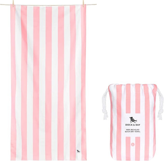 Dock & Bay Beach Towel - Quick Dry, Sand Free - Compact, Lightweight - 100% Recycled - Includes Bag - Cabana Light - Malibu Pink - Extra Large (200x90cm, 78x35)-StrideForce Fitness