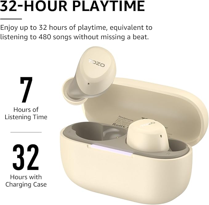 TOZO A1 Wireless Earbuds Bluetooth 5.3 Light Weight in Ear IPX5 Waterproof Headphones 2 Mic for AI Calls, Immersive Premium Sound Bass Headset with Charging Case, 32 Presets EQ Customization via App-StrideForce Fitness