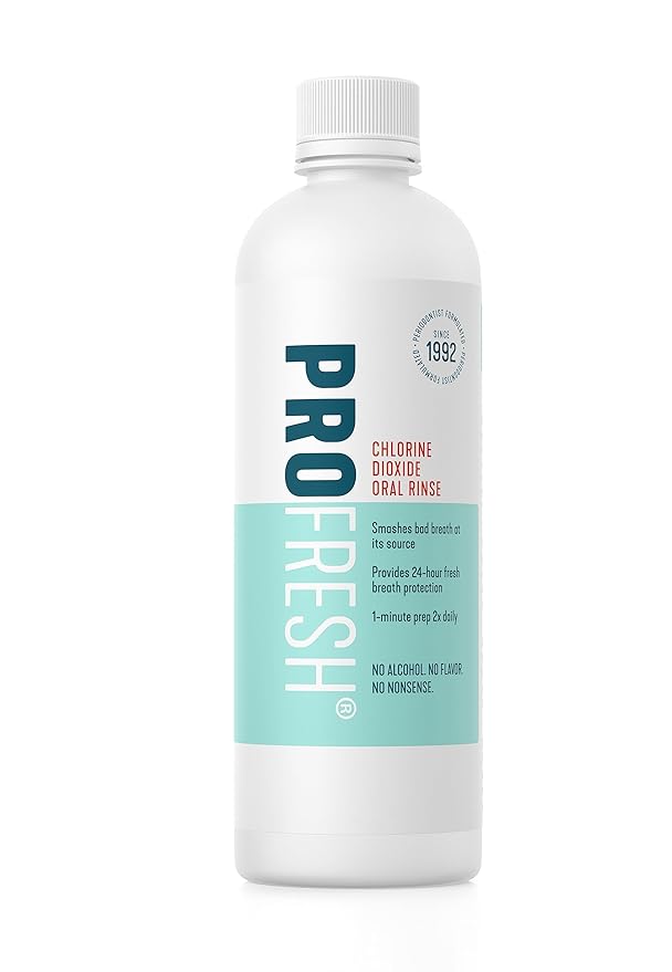 ProFresh Fresh Breath System Starter Kit, Oral Rinse 16.9 Ounce Bottle (Pack of 3) with Prep Packs & Tongue Cleaner, Alcohol Free, Flavor Free
