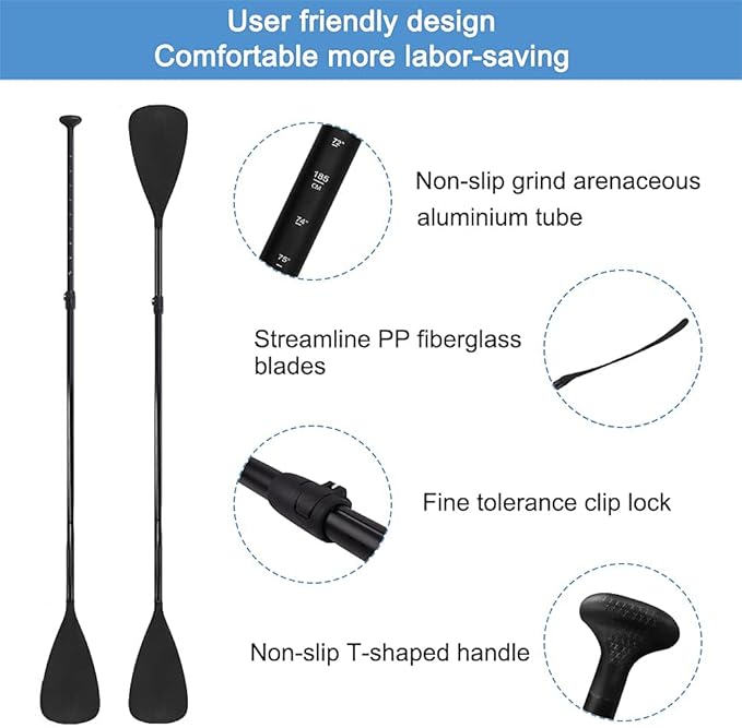 LBW SUP Paddle Board Paddle Stand up Paddleboard Paddles - 3-Piece or 4-Piece Floating Alloy Portable SUP Kayak Paddle Adjustable 2-Sided Paddle-StrideForce Fitness