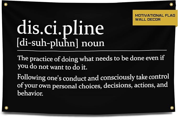 Gold Trident Discipline Motivational Gym Banner - Inspire Your Workout with this Banner - Perfect Fitness Wall Decor for Gym, Dorm - Stay Motivated with Cool Motivation Art - 3x5 Feet-StrideForce Fitness