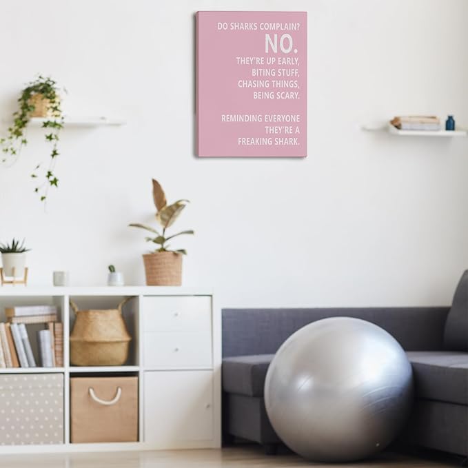 Rusenbao Gym Motivational Workout Wall Art, Home Gym Decor, Inspirational Workout Room Decor, Do Sharks Complain About Monday, Canvas Wall Art for Exercise Fitness Room Office, 11x14 inch(Pink)-StrideForce Fitness