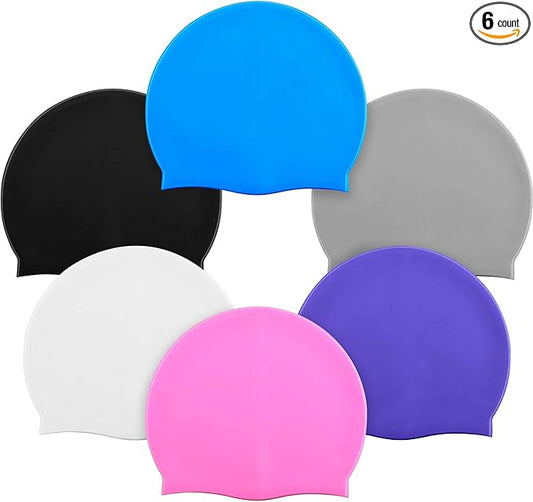 Syhood 6 Pieces Unisex Adult Silicone Swim Cap Waterproof Swimming Hat Non Slip Pool Hat Elastic Silicone Cap for Long and Short Hair-StrideForce Fitness