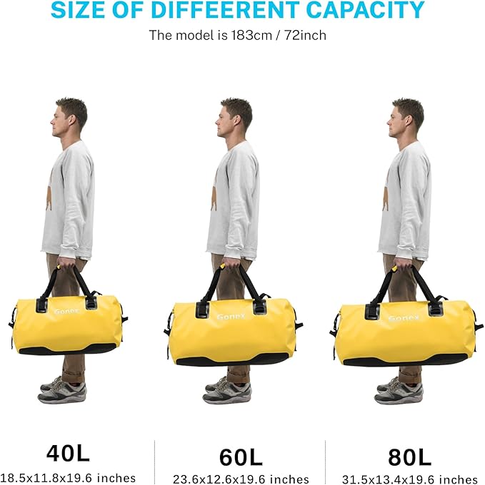 Gonex 40L 60L 80L Extra Large Waterproof Duffle Travel Dry Duffel Bag Heavy Duty Bag with Durable Straps & Handles for Kayaking Paddleboarding Boating Rafting Fishing-StrideForce Fitness