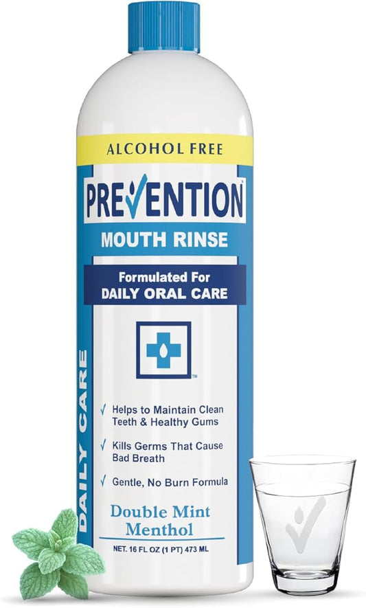 Prevention Daily Care Alcohol-Free Mouthwash, Hydrogen Peroxide Teeth Whitening with Soothing Double Mint for Bad Breath Treatment, Fluoride-Free Gum Care Oral Mouth Rinse 16 oz 1 Pack