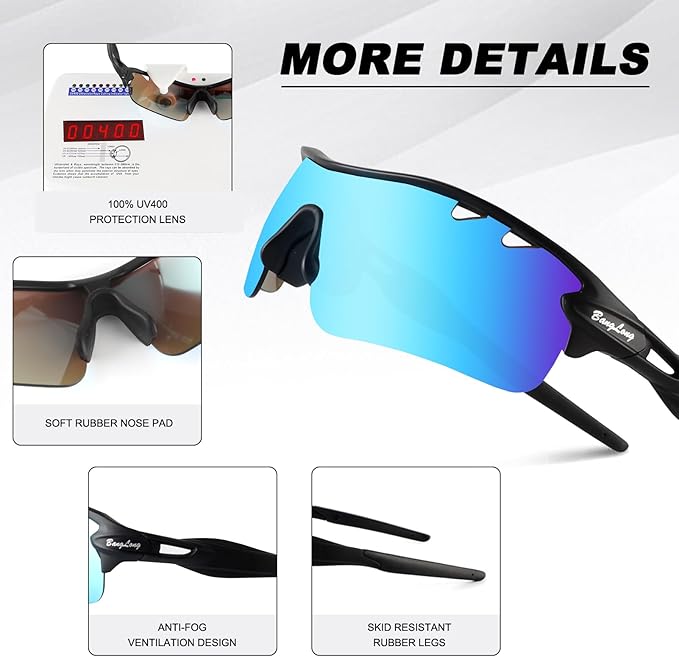 BangLong Polarized Sports Sunglasses Cycling Sun Glasses for Men Women with 5 Interchangeable Lenes for Running Baseball Golf-StrideForce Fitness