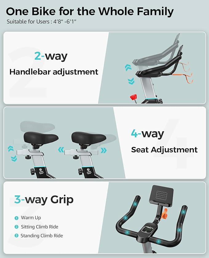 pooboo Exercise Bike, Adjustable Magnetic/Brake Pad Resistance Silent Belt Drive, Indoor Cycling Bike for Home Cardio, Fitness Stationary Bike with 350lbs/300lbs Weight Capacity &Upgraded Version Seat-StrideForce Fitness