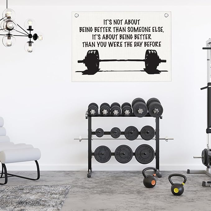 It's Not About Being Better Than Someone Else Gym Motivational Wall Art Banner Dorm Posters Gifts for Guys Men Women Gym Flag Decor for Home Gym Bedroom Workout Room 30x20 Inchs-StrideForce Fitness