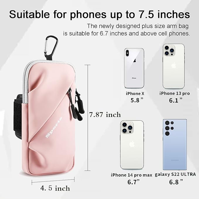 Phone Holder Arm Bands, Small Crossbody Shoulder Holsters Bag with Arm Band, Fits iPhone and All Cell Phones, Use for Running, Walking, Hiking & Biking (Plus Size,Pink)-StrideForce Fitness