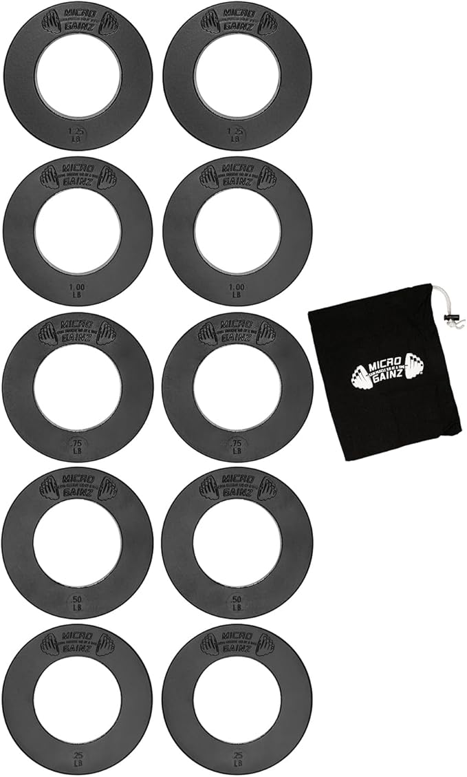 Micro Gainz Olympic Fractional Weight Plates Set, 10 Piece Olympic Weight Plates Set with Bag, Designed for Olympic Barbells for Strength Training and Micro Loading, Made in USA-StrideForce Fitness
