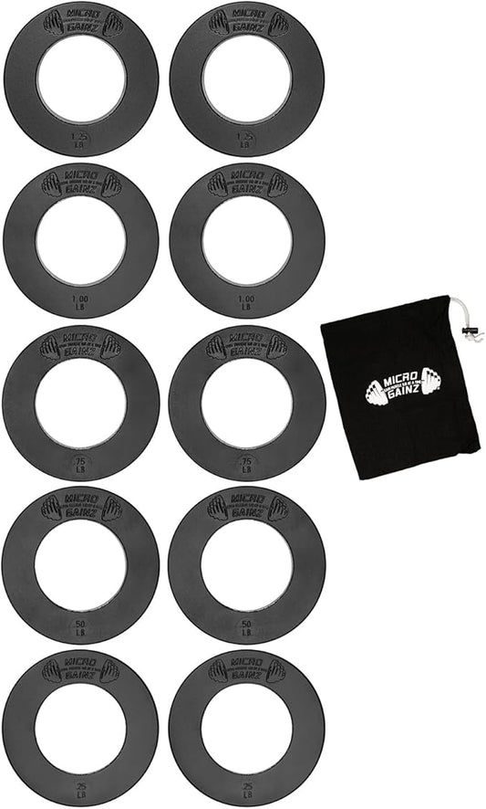 Micro Gainz Olympic Fractional Weight Plates Set, 10 Piece Olympic Weight Plates Set with Bag, Designed for Olympic Barbells for Strength Training and Micro Loading, Made in USA-StrideForce Fitness