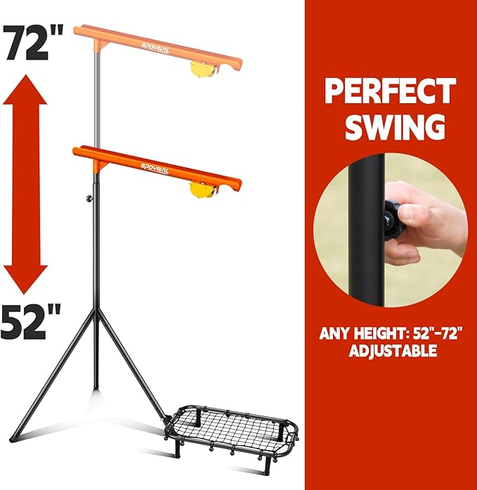Baseball Auto Soft Toss Trainer with Rebound Net - Adjustable Height 52"-72", 8-Ball Capacity, 6/8/10s Auto-Drop, Rebound Net & Carry Bag - for Baseball & Softball Training Equipment-StrideForce Fitness