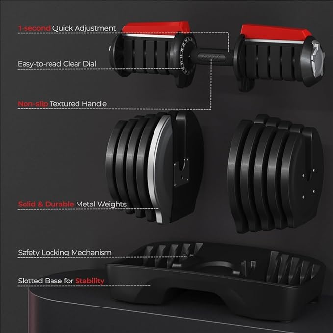 Yaheetech Adjustable Dumbbells Set 28LB/40LB/52.5LB/90LB, Fast Adjust Weight Set Pair-StrideForce Fitness