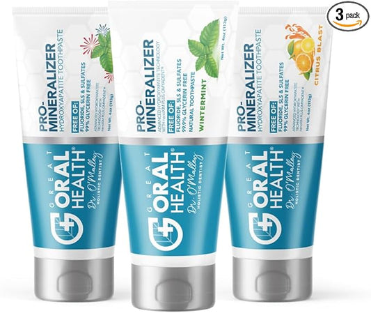 Nano hydroxyapatite Toothpaste Fluoride-Free Dentist Formulated Remineralizing Anti Cavity Enamel Support Sensitive Teeth Toothpaste Flavor Variation 3 Pack: Citrus Blast, Peppermint Wow, Wintermint