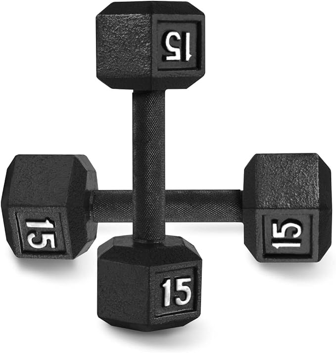 WF Athletic Supply Cast Iron Solid Hexagon Gray/Black Dumbbells, Strength Training Free Weights Set of 2 for Women and Men, Hand Weights Sold by Pairs, Multi-Select Size Options Available-StrideForce Fitness