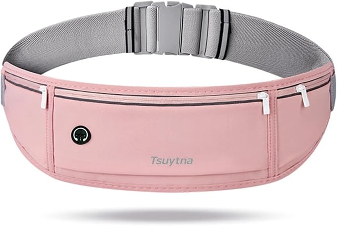 Running Belt for Women & Men - Slim Phone running belt with Water-Resistant Phone Holder, 3 pockets Adjustable Waist Strap, Reflective Safety Design for Running, Hiking, Travel，Fitness (Pink)-StrideForce Fitness