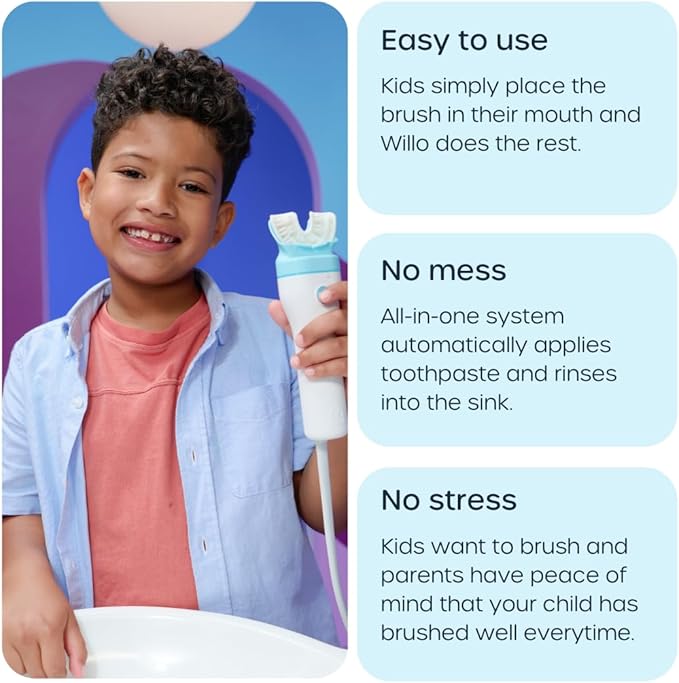 Willo Fully Automatic Kids U-Shaped Electric Toothbrush - 2 Brushing Timers, Deep-Cleans, Consistent Results, Eliminates Brushing Mistakes - Minty Mist (Large - Kids Ages 12+ Years)