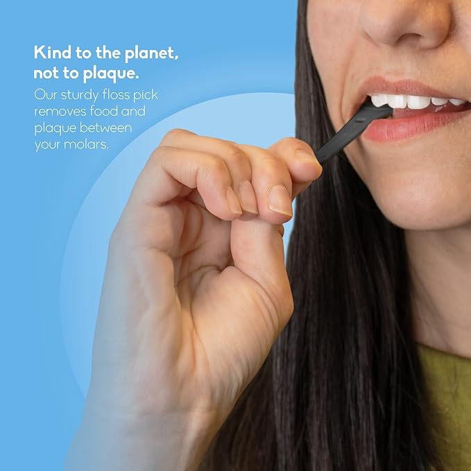 The Humble Co. Floss Picks (200 Count) – Plant Based Dental Floss Picks with Grip Handle for Superior Oral Care, Dental Hygiene, and Gum Health, Cruelty Free Tooth Floss Picks (Charcoal)
