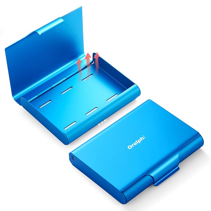 Aluminum Retainer Case for Invisalign Aligners, Partial Mouth Guard Case Denture Retainer Container Case Holder with Vent Holes, Slim Orthodontic Aligner Case for Traveling-1 Pack Blue