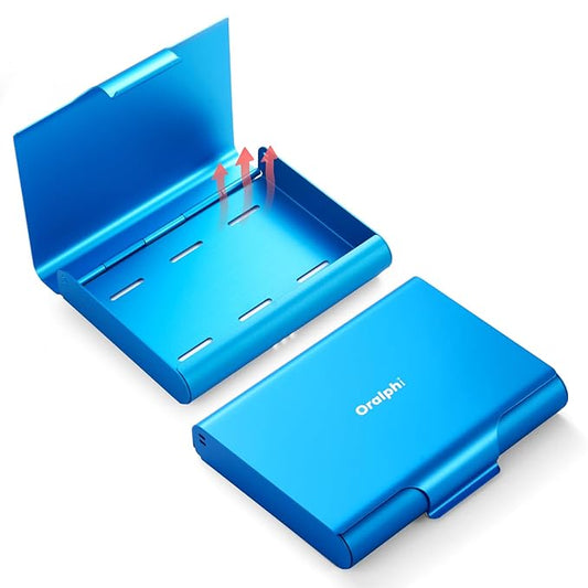 Aluminum Retainer Case for Invisalign Aligners, Partial Mouth Guard Case Denture Retainer Container Case Holder with Vent Holes, Slim Orthodontic Aligner Case for Traveling-1 Pack Blue