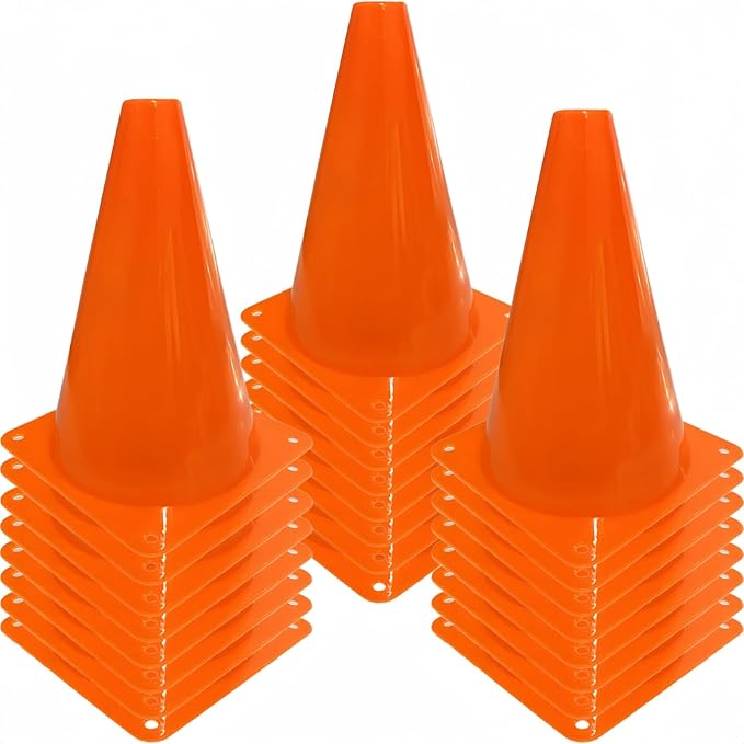 24 Pcs 7 Inch Plastic Traffic Cones, Basketball Football Drills, Skating, Sport Training Agility Markers, Indoor Outdoor Games, Multicolor-StrideForce Fitness