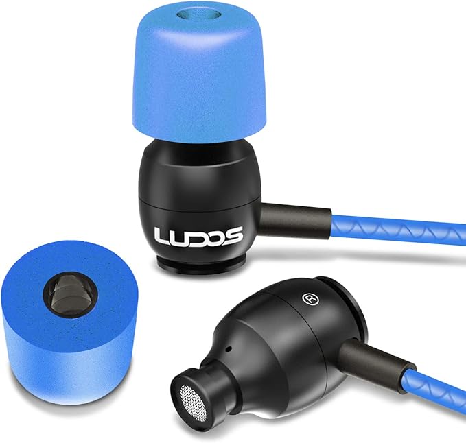LUDOS Clamor Wired Earbuds in-Ear Headphones, 5 Years Warranty, Earphones with Microphone, Noise Isolating Ear Buds, Memory Foam for iPhone, Samsung, School Students, Kids, Women, Small Ears - Blue-StrideForce Fitness