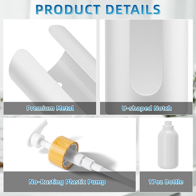 VITVITI Mouthwash Dispenser for Bathroom, Mouth Wash Dispenser Wall Mounted with Cup Holder, 17OZ Refillable Mouthwash Pump Container, Plastic/Bamboo/Metal, White