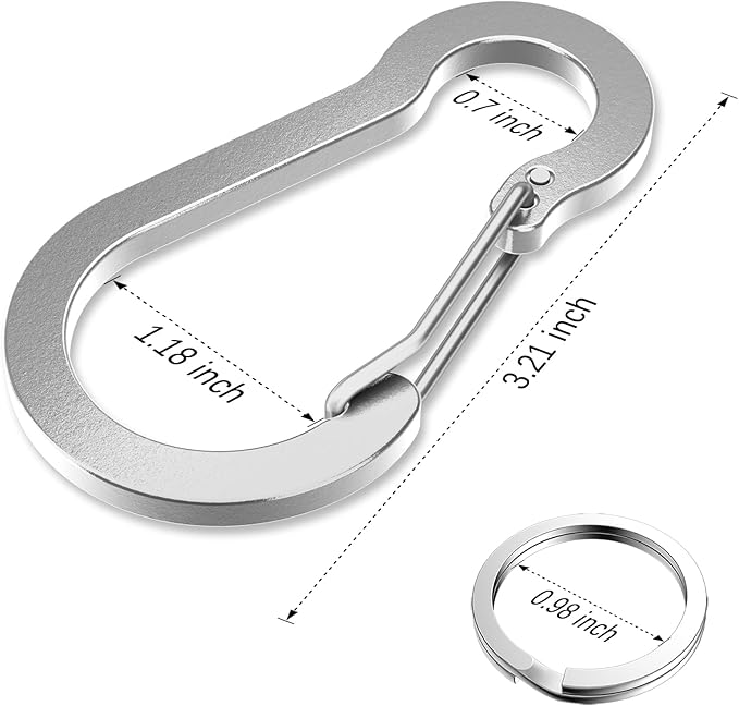sprookber 3.2 Inch Aluminum Carabiner Clips D Ring, Caribeaner Spring Snap Hook with Keychain for Camping, Hiking, Gym & Outdoor Gear, Set of 10-StrideForce Fitness