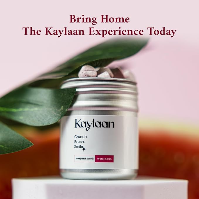 Kalyaan Kids Toothpaste Tablets with Fluoride | Whitening, Sensitivity Relief & Cavity Protection | Chewable, Plastic-Free, Travel-Friendly - Watermelon, 90 Count, Made in USA