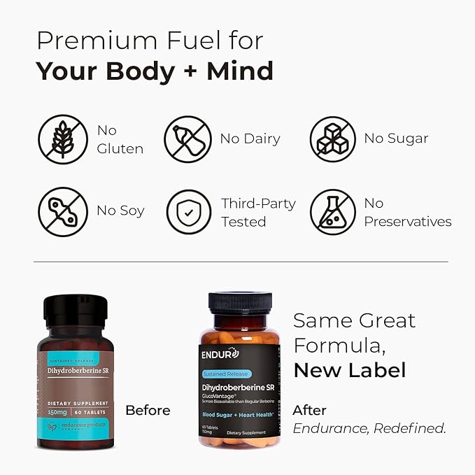 Endur Dihydroberberine SR, Supports Blood Sugar Health & Metabolism, Great for Weight Management Support, Gluten Free, 150mg (60 Tablets)-StrideForce Fitness