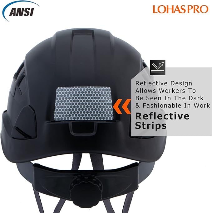 Hard Hats Construction Safety Helmet ANSI Z89.1 Approved OSHA Hardhat, LOHASPRO Vented Men Worker Black Hard Hat with Chin Strap Tree Climbing Rescue Arborist Helmet (P2 Black)-StrideForce Fitness