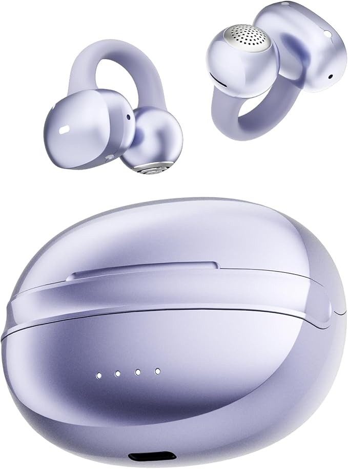 A50 Clip on Earbuds, Bluetooth 6.0 Wireless Open Ear Headphones w/5.3g Weightless Comfort,48H Playtime,3D Soundstage,Clear Call Mics,IPX5,Multipoint Connection,Fit for Workout Running Purple-StrideForce Fitness