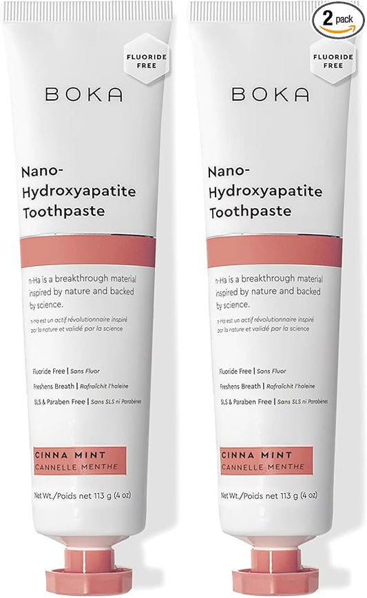 Boka Fluoride Free Toothpaste, Nano Hydroxyapatite Toothpaste, Appropriate for Sensitive Teeth - for Adult, Kids Oral Care - Cinnamon Mint Flavor, 4 Fl Oz 1Pk US Manufactured (Pack of 2)