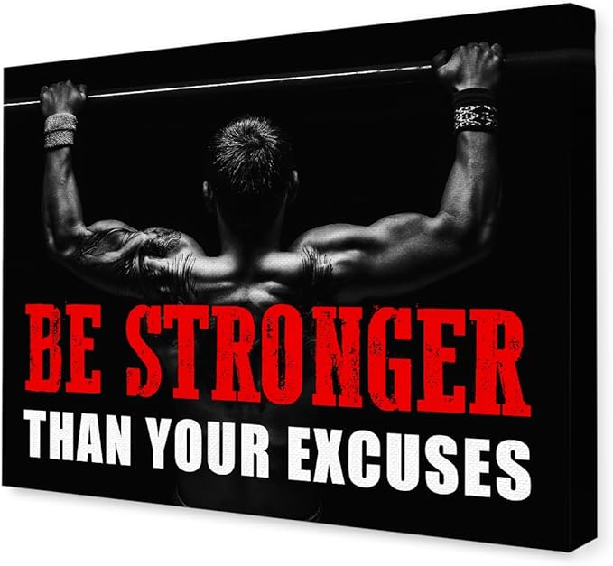 Inspirational Gym Wall Decor,Fitness Quotes Wall Art,Be Stronger Than Your Excuses Canvas Wall Decor for Home Gym-StrideForce Fitness