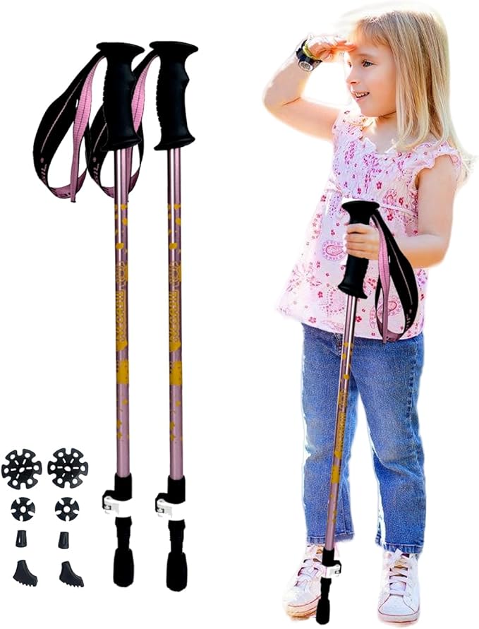 Kids Hiking Poles, 2PCS Todder Collapsible Trekking Poles for Hiking, Ski, Outdoor Activities, Todder Hiking Essentials for Boys and Girls, Blue, Pink Available-StrideForce Fitness