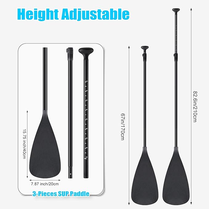 2 Set of 3 Pieces Sup Paddle Board Paddle Kayak Adjustable Stand up Oar Aluminum Alloy Lightweight Replacement Paddleboard Detachable Aluminum Alloy Shaft for Surfing Fishing-StrideForce Fitness